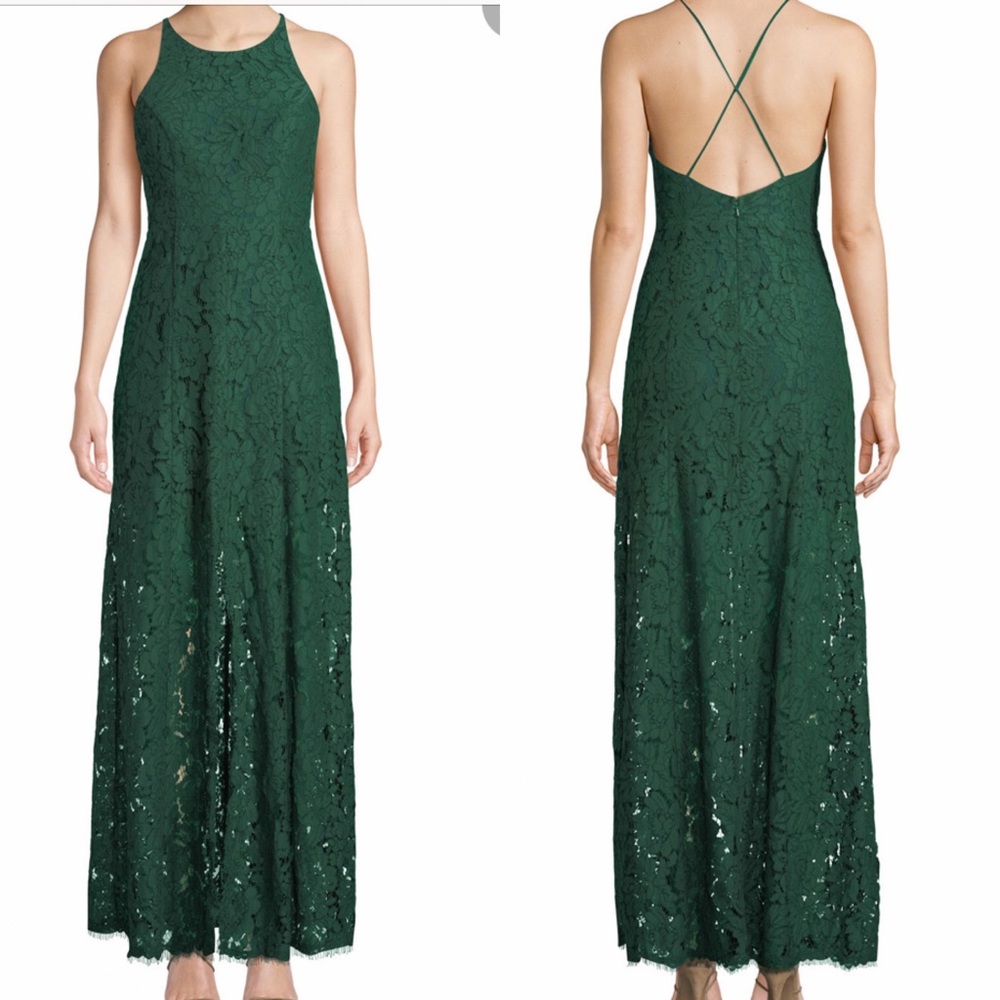 Fame and‎ Partners Green Patsy Lace Halter Formal Dress